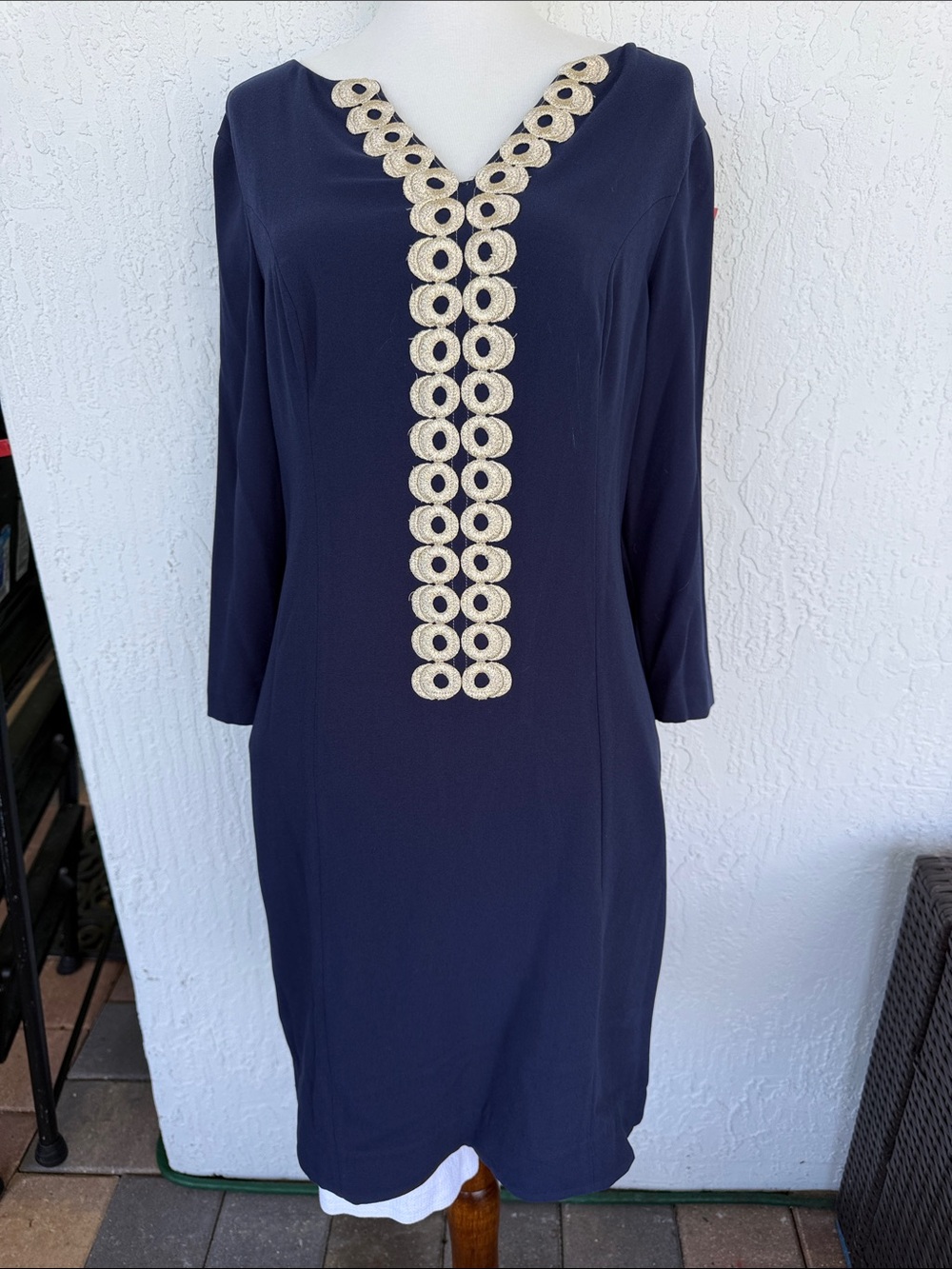 Lilly Pulitzer Breakers Dress Women's Size 8 True Navy Gold Soutache Embroidery